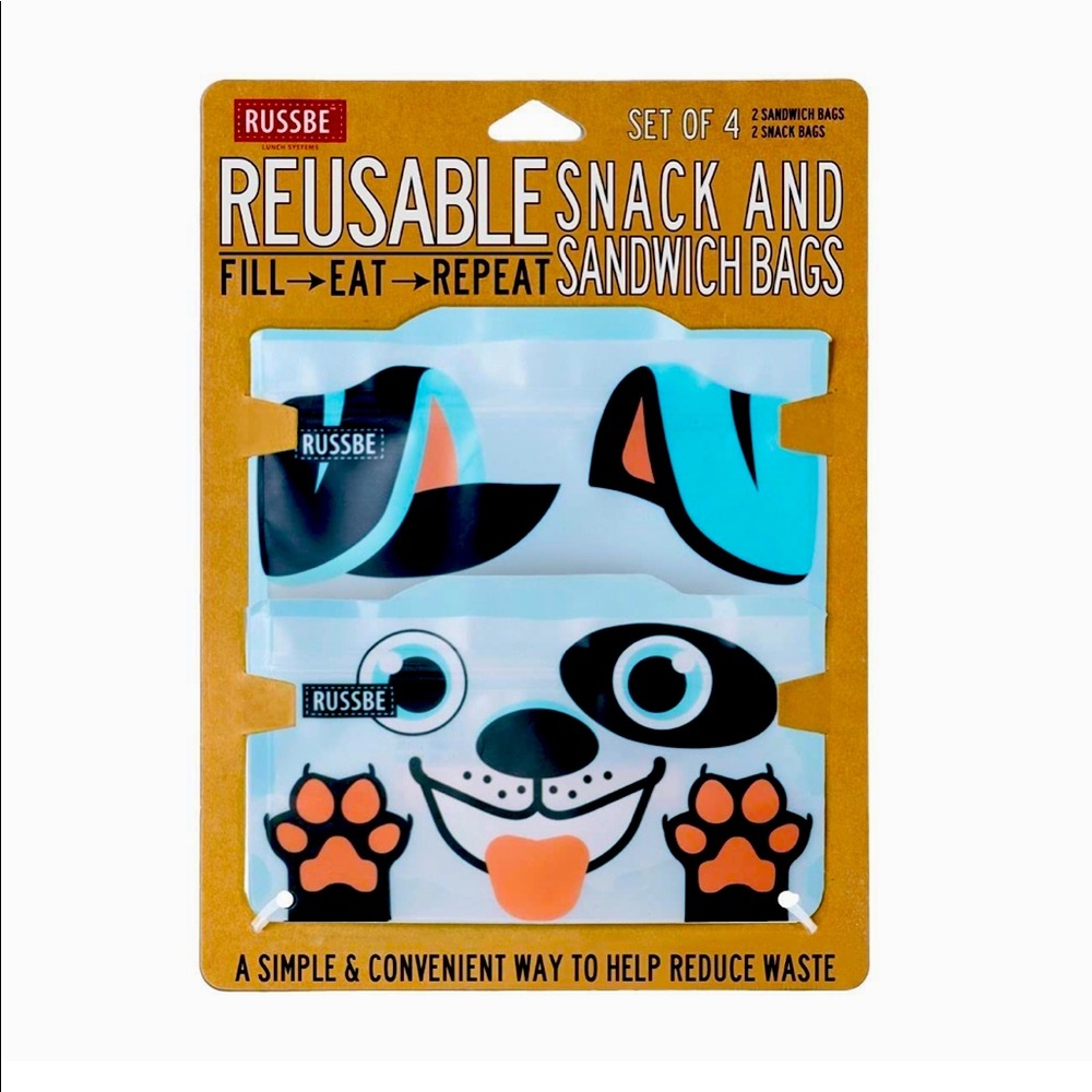 RUSSBE Reusable Snack & Sandwich bags (set of 4) Blue Puppy